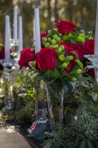 Crimson wedding flower details