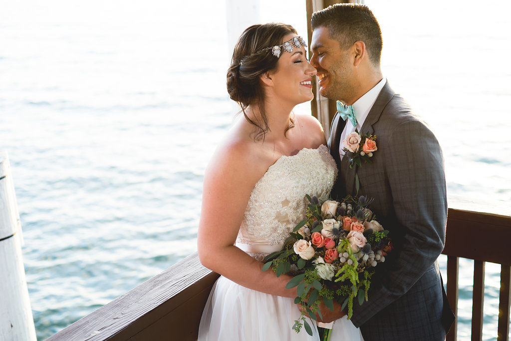 The bride and groom at the Bay Harbor Hotel